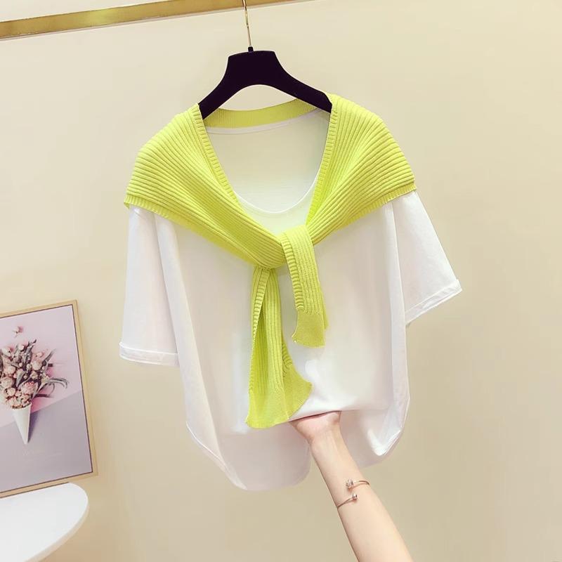 Stylish Women's Knit Shawl - 2026 Spring Celebrity Style Shoulder Wrap with Knotted Neckline Faux Collar Scarf