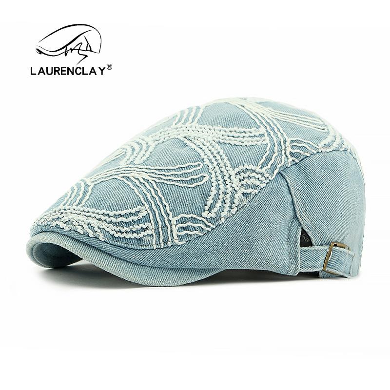 

Персонализированный берет со строчкой для женщин, британская ретро-кепка, выстиранный деним, милая, крутая девушка, шляпа вперед, тренд Adjustable