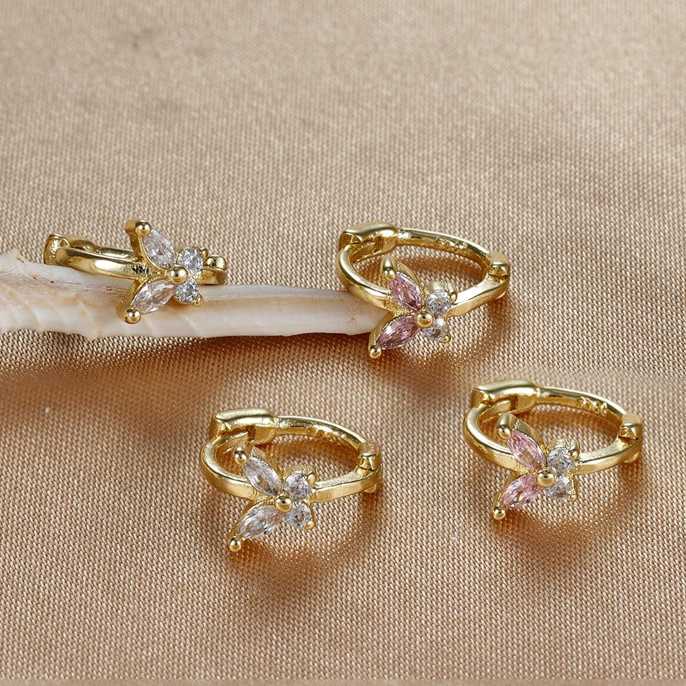 Stainless Steel Zircon Butterfly Minimal Hoop Earrings Small Gold Plated Huggie Earring Ear Buckle Cartilage Piercing Jewelry