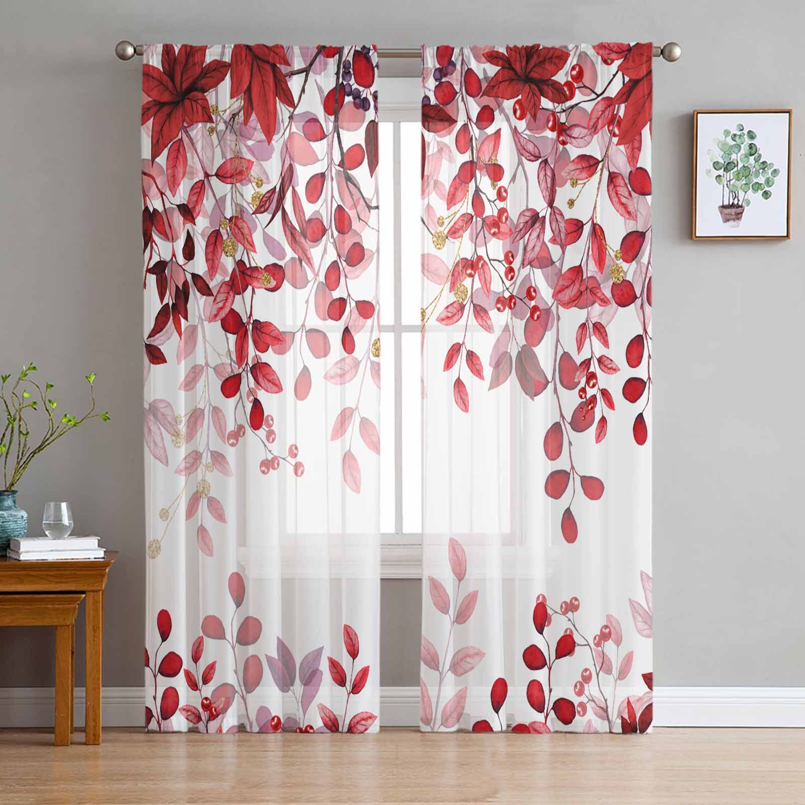 

Абстрактные Зеленые Листья Ветви Полупрозрачные Шторы идеально подходят для Декора Гостиной Оконная Штора Кухня Тюль Волан Органза Шторы W135 x H115cm x1&Rod Pocket