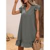 Women's V Neck Ruffle Sleeve Loose Fit Solid Color Casual A Line Summer Dress