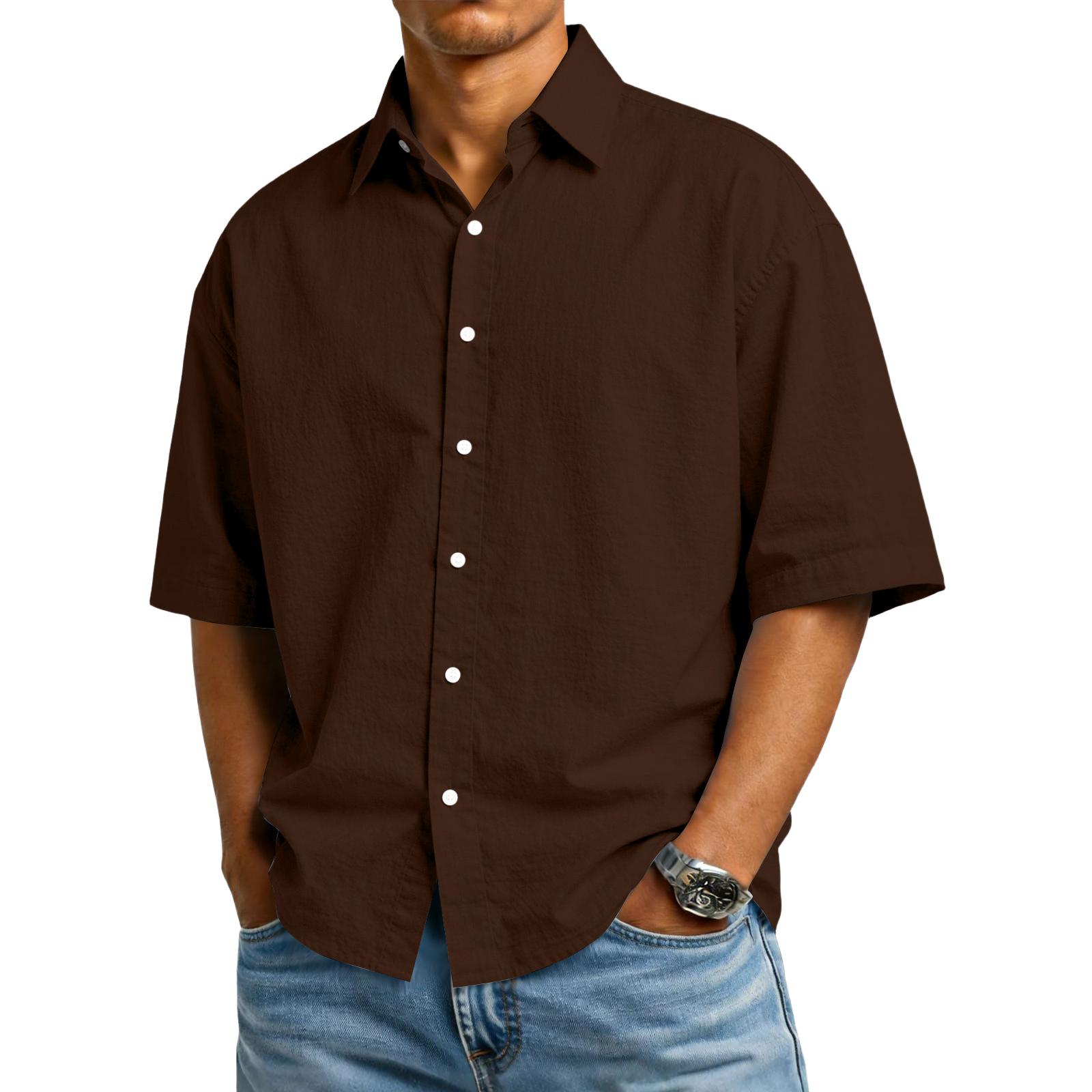 

Men s Spring/Summer Casual Outdoor Collared Short-Sleeve Shirt M коричневый