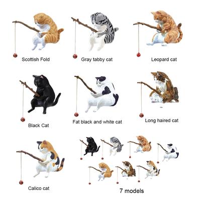 Fishing Cat Ornament Fish Landscaping Cartoon Cat Statue Sitting Fishing Little Cat Ornament Home Car Interior Decoration