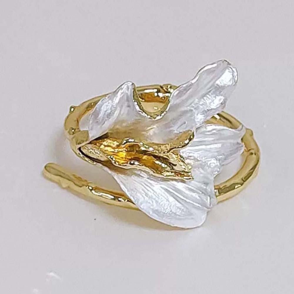 Armlet Tulip Bangle Exaggerated Metal Flower Bracelet Golden and White Bangle Mother's Day Gift