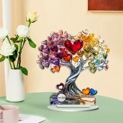 Love Heart Tree Ornament Colorful Acrylic 2D Flat Decoration Valentine's Day Decor Tabletop Butterfly Tree for Home Mantel End Table Desk Decor