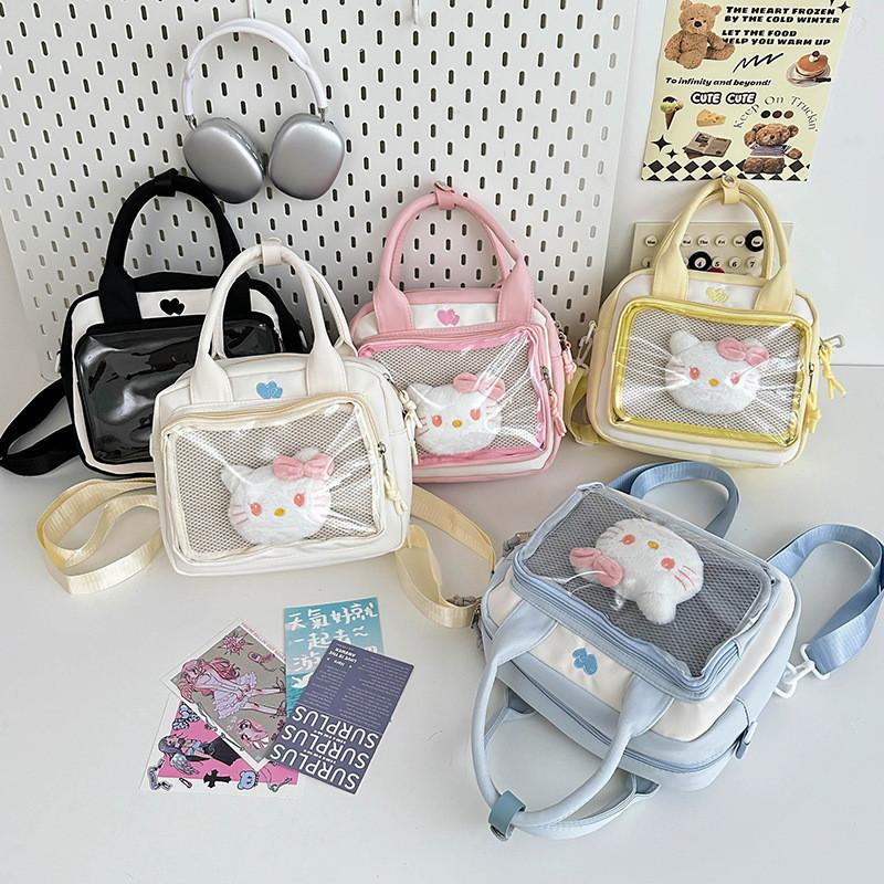 Trendy Japanese Style Sweet Girl Transparent Handbag For Daily Casual Use In Black White Blue Pink Yellow
