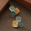 Mori Sweet Exquisite Pastoral Enamel Drip Glaze Smudged Geometric Stud Earrings Temperament Simple Advanced Sense Personalized Earrings