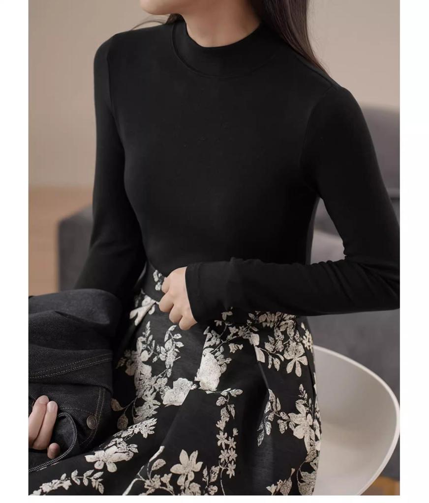 310g Women's Winter Double-Sided Brushed Half-High Collar Long Sleeve Thermal Base Layer Top
