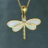 Fashion Gold Color Blue Simulated Opal Dragonfly Pendant Necklace For Women Inlay Crystal Necklace Wedding Jewelry Gift for Her