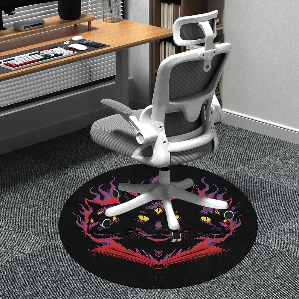 1pc Feline Flames Office Round Area Rug, Under Office Chairs Bedroom Living Room Home Decor, Room Deco, Available in Various Sizes