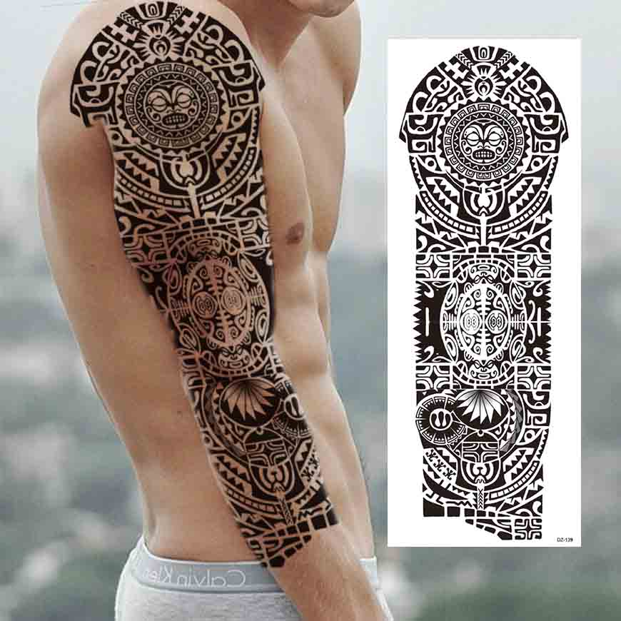 1 Blatt Stammestotem Vollarm Temporäre Tattoos Für Frauen Männer Fake Ärmel Maori Tattoo Aufkleber Körperkunst Zeichnung Oberschenkel Bein Groß