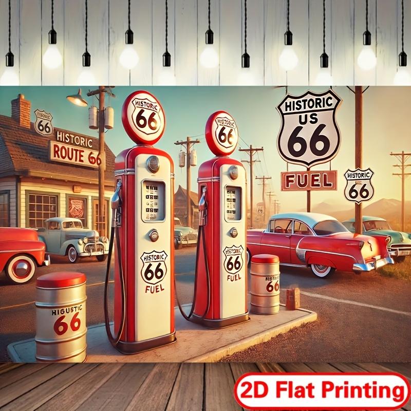 Историческая Заправочная Станция Route 66 Гобелен Классические Автомобили Бензоколонки Американское Дорожное Путешествие Ностальгия Винтажный Americano Настенное Искусство Гараж 74x94cm(29x37in)