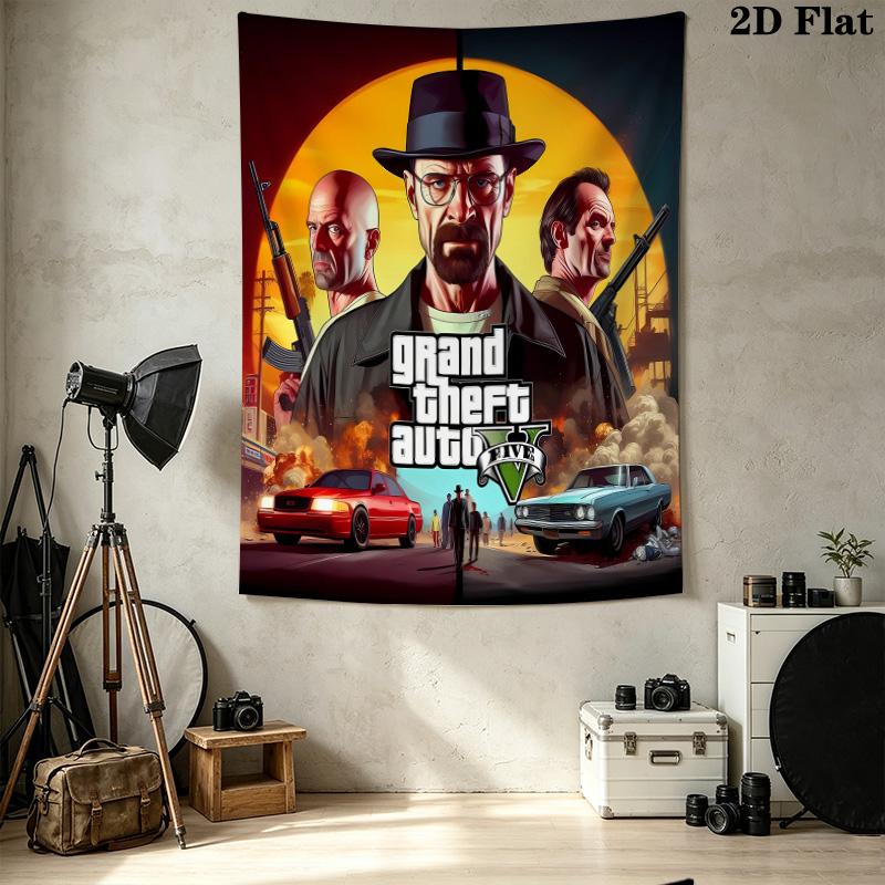 Grand Theft Auto Wall Tapestry Aesthetic Wall Hanging Printed Fabric Blanket Decorative Tapestries For Bedroom Living Room Home Decor