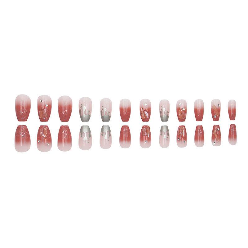 Gentle And Pure Style Wearable Nail Art Patch Color Stone Glitter Mid-length Removable Fake Nail Patch Finished Product