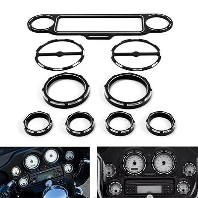 9pcs Motorcycle Stereo Accent+Speedometer+Speaker Trim Ring For Harley Touring Electra Glide Street Glide 1996-2013