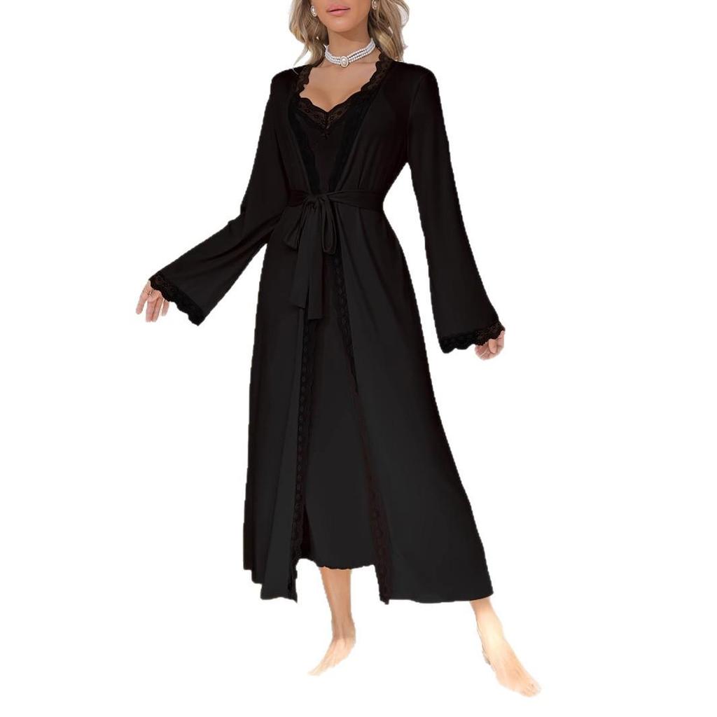 European & American Women's Thin Pajamas Set: Sexy Lace Camisole Robe Nightgown
