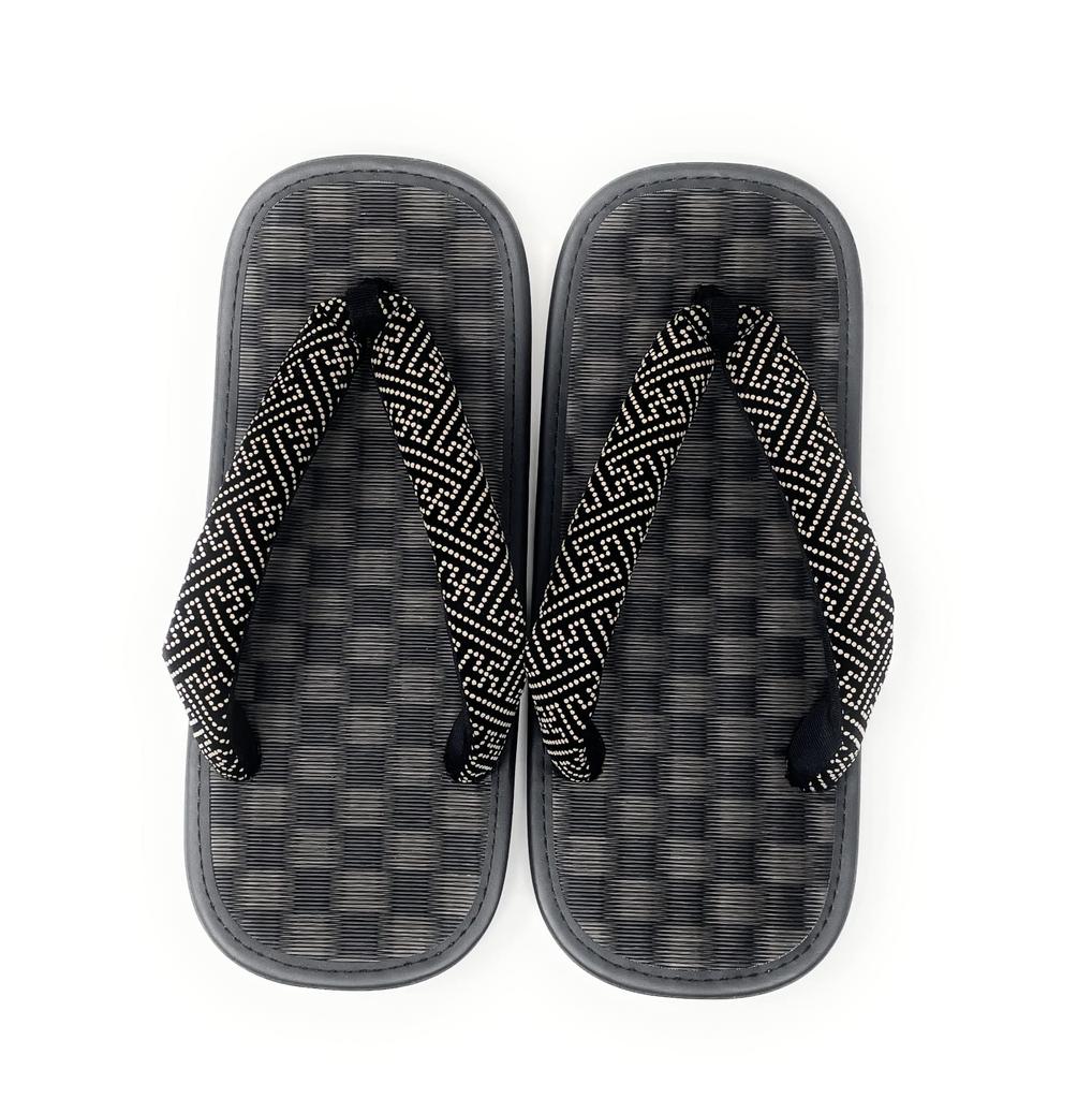 Asakusa In Black Folding Geta Sandals with Cowhide with Japanese Shoe [Made Japan] Men's Soles, "Saya" (Super Comfortable!) Inden-style Straps. Men's