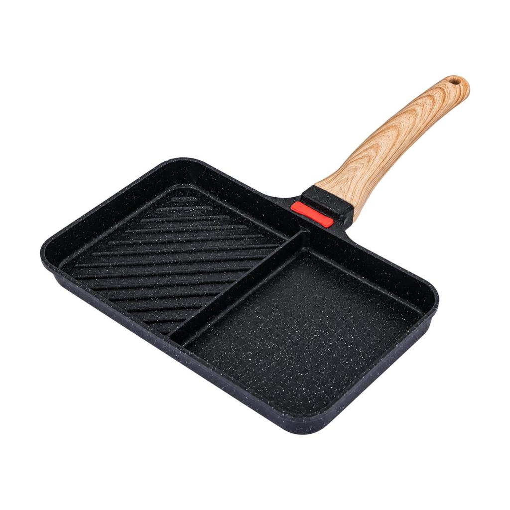 doubleSection Frying Pan Induction Compatible Rectangular Nonstick Grill