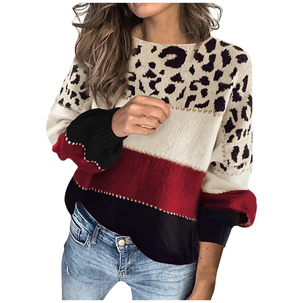 Damemote Uformelt søm Print Genser Sett Hode Rundhals Varm Langermet Genser
