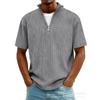 Herren Casual Einfarbiges T-Shirt mit halbem Reißverschluss, Stehkragen und kurzen Ärmeln