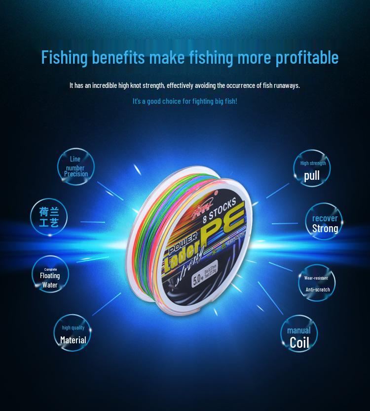 Yudeli D-Power 100m PE Braided Fishing Line, 8-Strand, Bite-Resistant, Multicolor