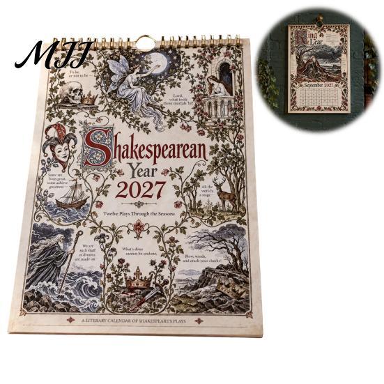 Collectible Illustration Wall Art 2027 Calendar, Vintage Illustrated Hanging Calendar with 12 Plays Through, Romance Academic Year Planning