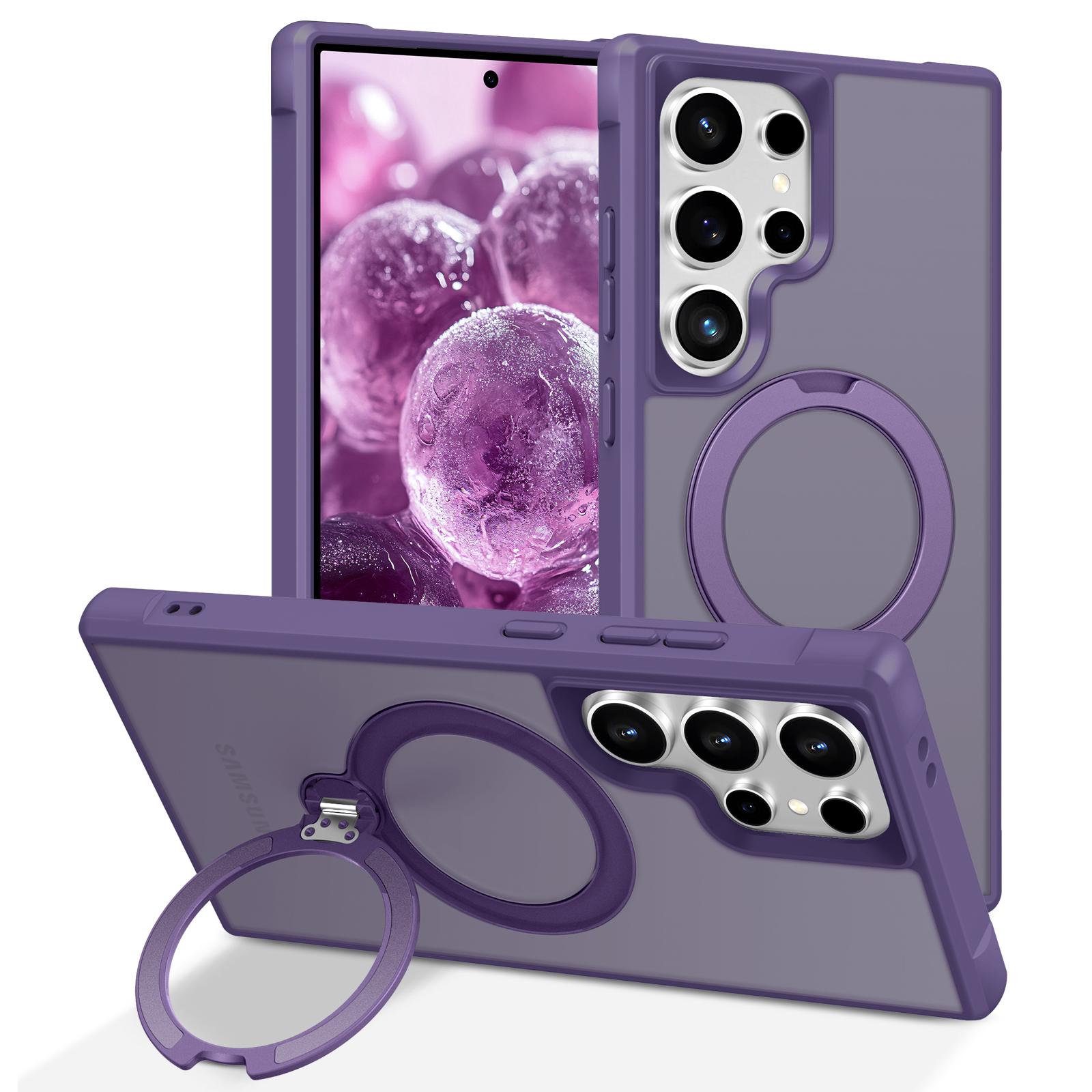 

For Samsung Galaxy S24 Ultra Magnetic Case Kickstand TPU PC Shockproof Phone Back Cover