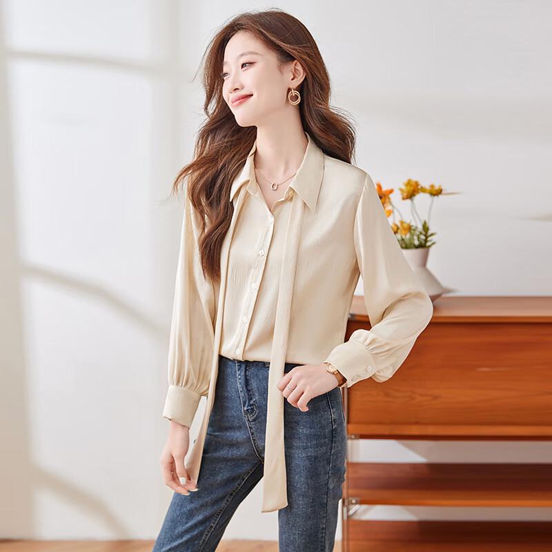 Trollman Women's Bow-knot Lapel Long-Sleeve Commuter Shirt