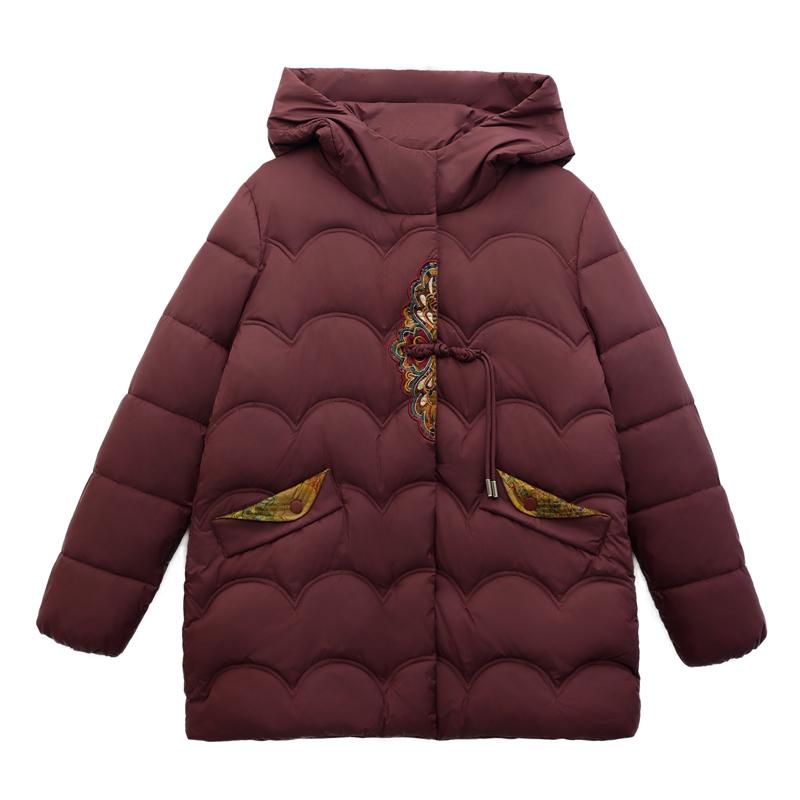 Giacca con cappuccio invernale da donna di mezza età, cappotto caldo e spesso in cotone