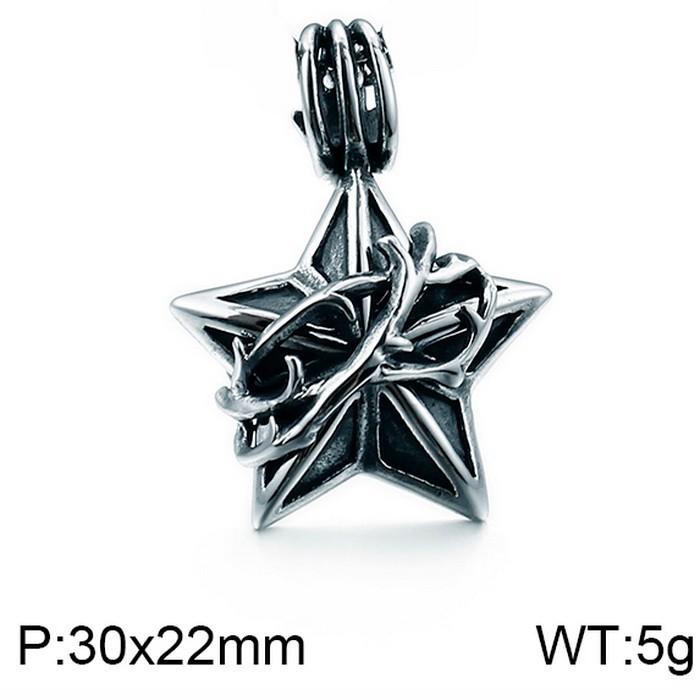 Vintage Cross Flower Inlaid With Black Zircon Necklace, Punk Style Personality Smeared Feathers Pentagram Titanium Steel Men'S Pendant