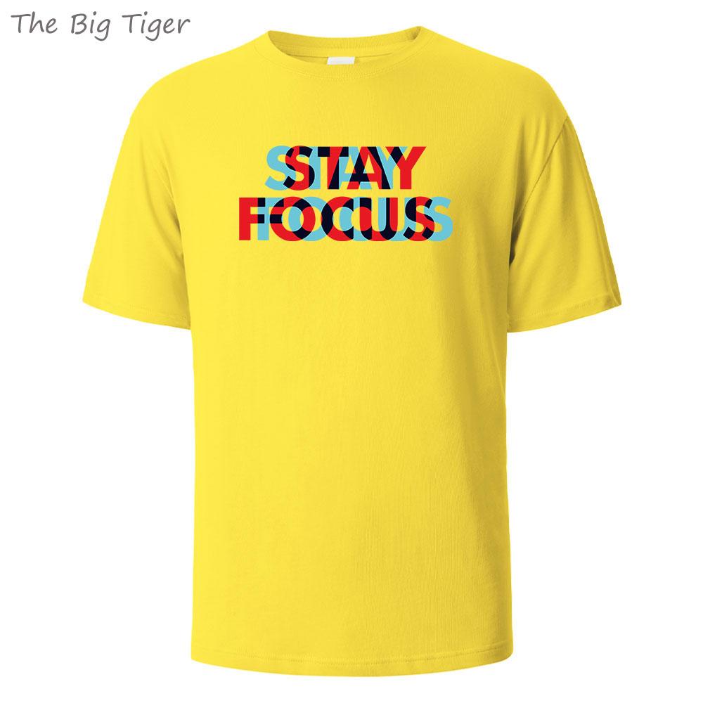 Stay Focus Painting Soft Cotton Tshirt For Men Breathable Fabric Relaxed Fit Crew Neck Simple Basic Mens Tshirt Fashion Tops