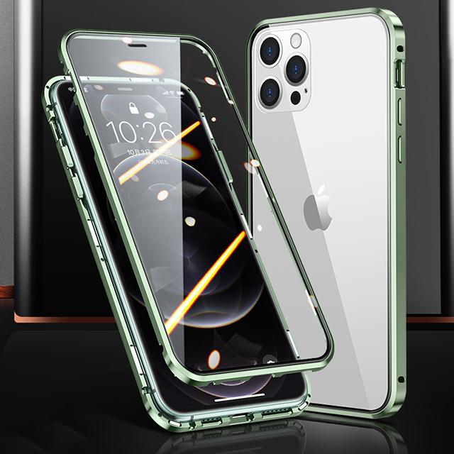Metal Frame Double Sided Glass Magnetic Phone Case For iPhone16 15 14 13 12 Pro Max X XS 8 7 14 Plus 13 12Mini Camera Lens Cover