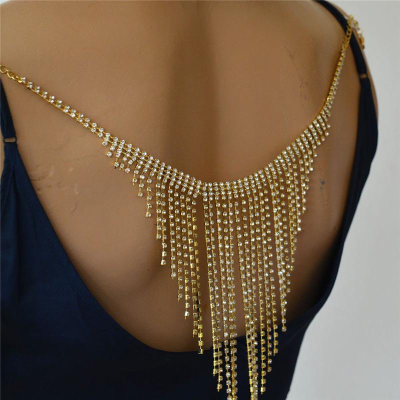 Accessories, Fashion Tassel Full Diamond Backchain Sexy Luxury Dress Accessories Rhinestone Body Chain Chian