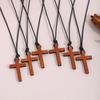 Vintage Wooden Cross Pendant Wax Rope Necklace For Men Women Accessories Jewelry Gift