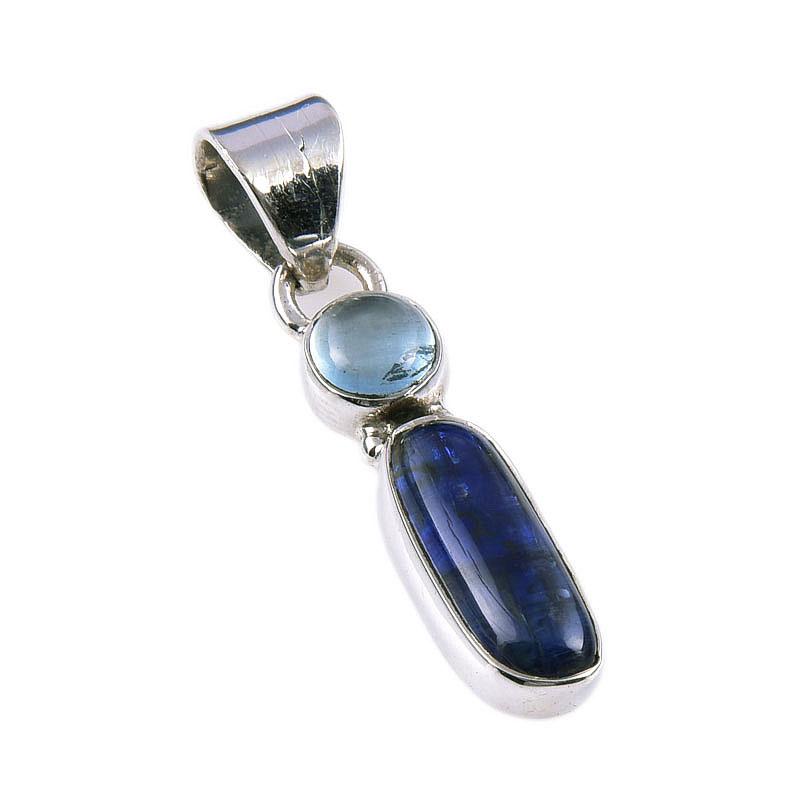 Natürlicher Kyanit, Aquamarin 925 Massiv Sterlingsilber Schmuck Anhänger 1,25" h9v77