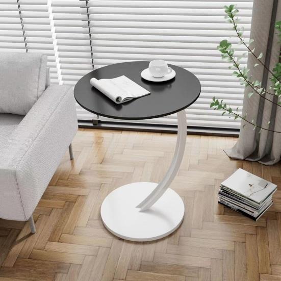 Round Side Table Modern Couch Sofa Bed Small C-Shaped End Table Office Living Room Bedroom Bedside Coffee Desk Multifunctional Nightstand