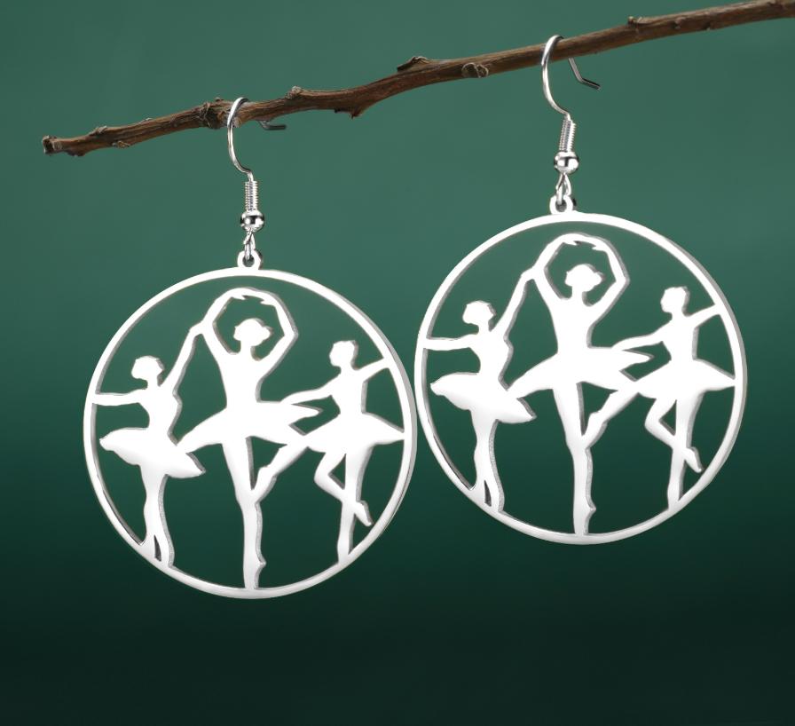 Dance Hollow Circle Ballerina Dangle Earrings Women Dancing Girls Silhouette Earrings Ballet Fashion Jewelry Gift Earrings