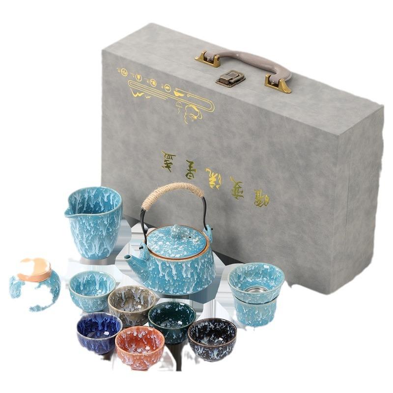 Kiln Change Tianmu Glazed Tea Set Teapot Cover Bowl Kung Fu Jianzhan Household Complete Set of Tea Breakers Business Gifts