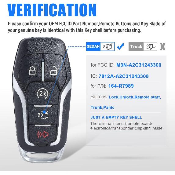 Remote Key Fob Case Shell Cover Replacement for Ford Edge/Explorer/Fusion/Mustang for Lincoln MKZ/MKC/MKX(FCC ID:M3N-A2C31243300 P/N:164-R7989) 5