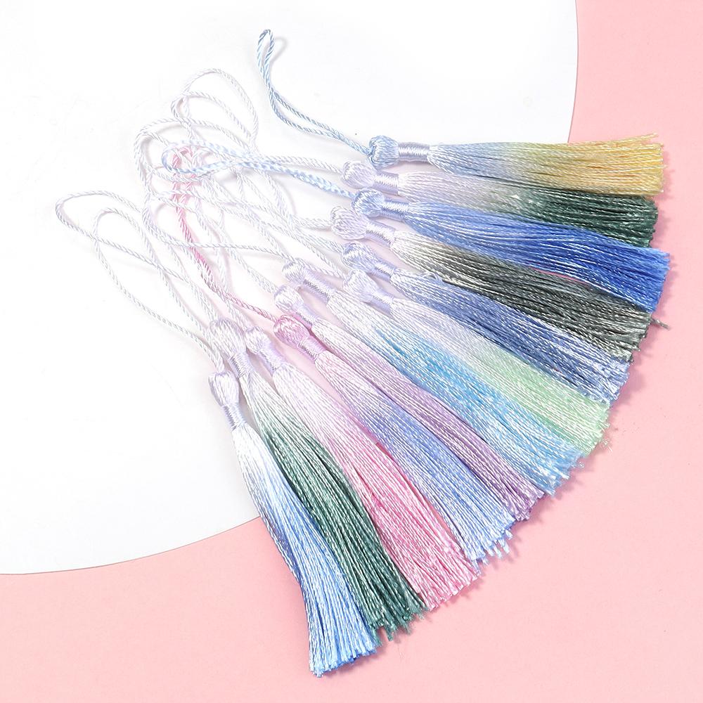 10Pcs 13cm Gradient Color Polyester Silk Tassels Bookmark Tassels Mini Tassels For DIY Crafts Jewelry Making Souvenir Bookmarks