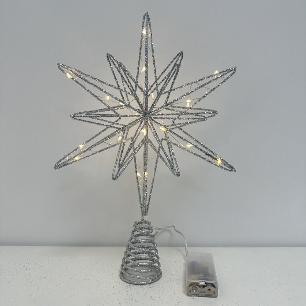 Star Christmas Tree Topper LED Light Lamp Iron Glitter Christmas Tree Decoration Xmas Decoration Party Supplies Light Up Props