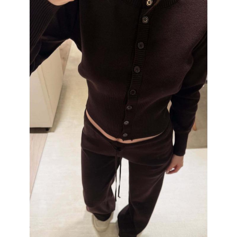 

YYFS Женская мода Повседневная Весна Осень Однотонный Принт Длинный Рукав О-Образным Вырезом Брюки Костюмы S темно-коричневого