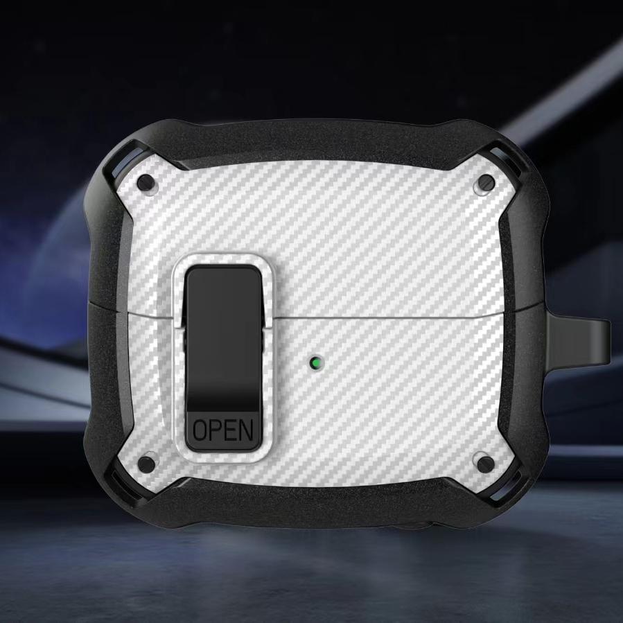 Carbon Fiber Case For Samsung Galaxy Buds 3/Galaxy Buds 3Pro with Keychain Secure Lock Shockproof Protective Case for Woman Man