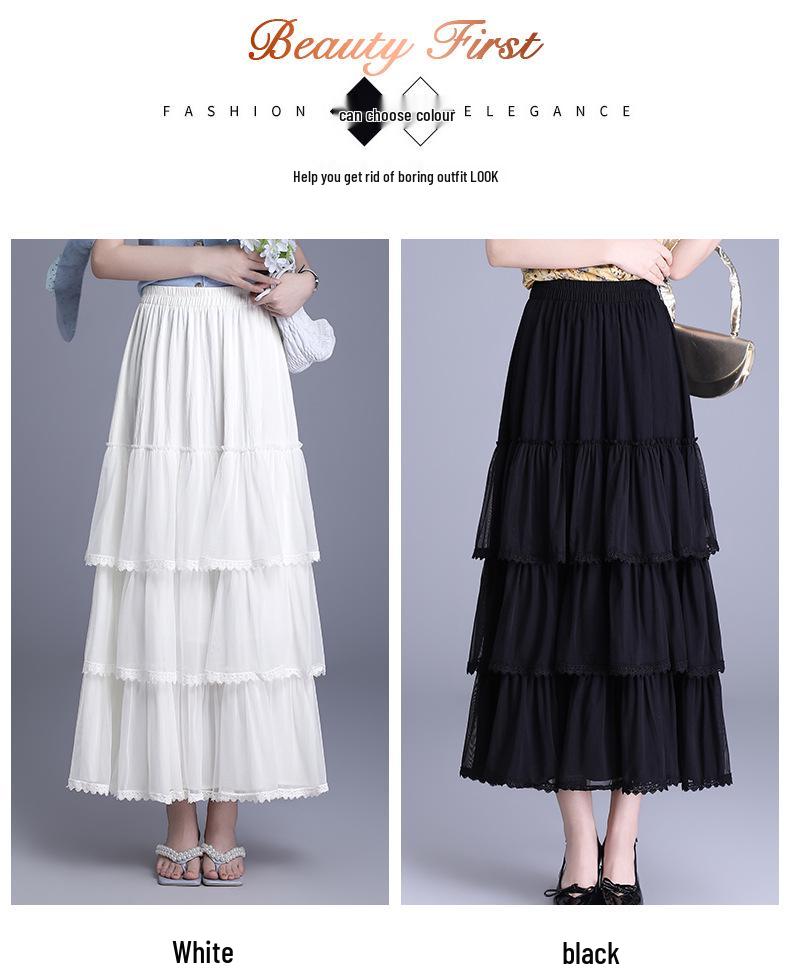 White 3-Tier Lace Trim Flare Skirt - Spring/Summer 2026 Collection