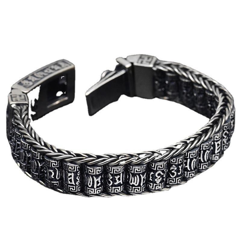 Pulseira Mantra de Seis Caracteres Conta de Transporte Peça de Mão Retrô Caminho da Estrada Giratória Tong Pulseira Escritura Giratória Masculina