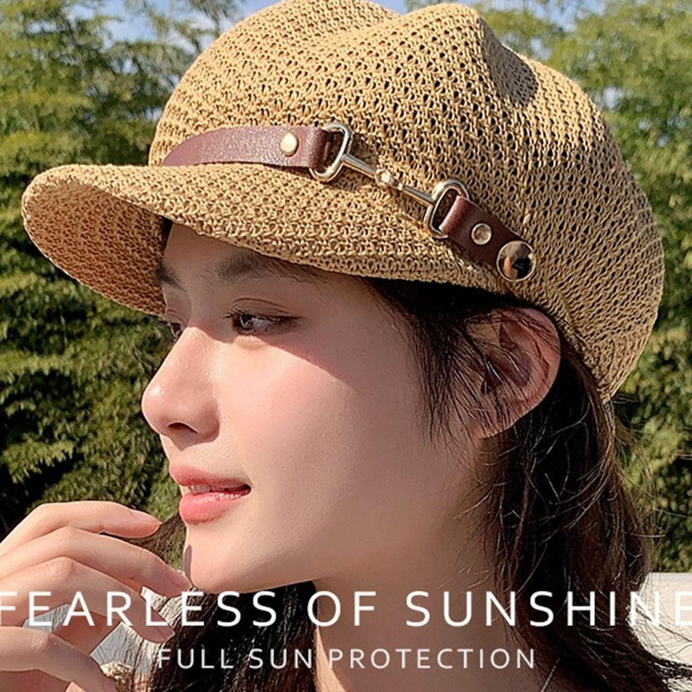 Newsboy Cap Octagonal Hat PU Painter Hat Casual Hollow Weave Beret  Outdoor