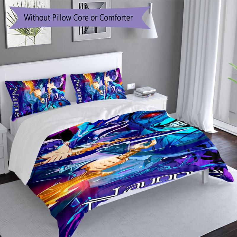 3pcs Custom Name Solo Leveling Bedding Set,Includes 1 Duvet Cover and 2 Pillowcases,All-season Bedroom Decor
