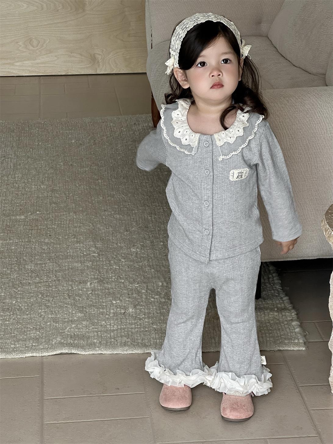 

Комплект толстовки с капюшоном и брюк из кружева в корейском стиле для девочек - Коллекция Осень 2025 110 cm серый