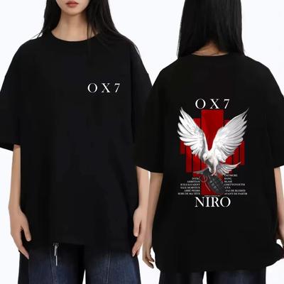 Rapper Niro OX7 Album T-Shirt Herren Damen Hip Hop Mode Popmusik Streetwear Unisex Vintage Lässig Übergroßes Rundhals T-Shirt