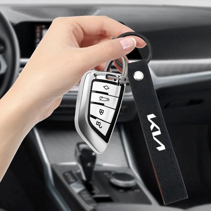Car Suede Metal Alloy Car Badge Key Chain Keychain For Kia Cerato Picanto Optima Rio Ceed Sportage Soul K5 Fashion Keyring Lqrd40